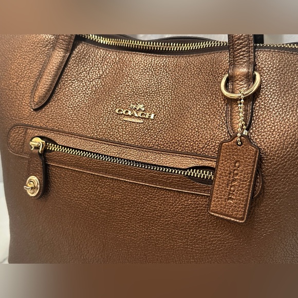 Coach Polished Pebble Leather Taylor Metallic Bronze Tote - Picture 5 of 11